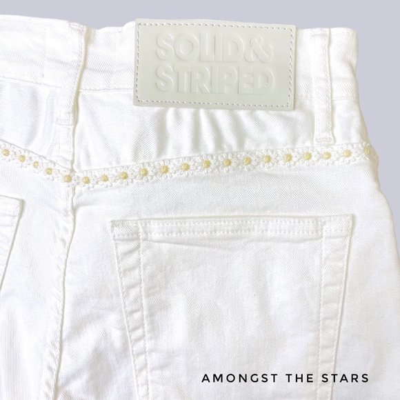 Solid & Striped Daisy Trim High Waisted White Denim Shorts - Picture 11 of 11